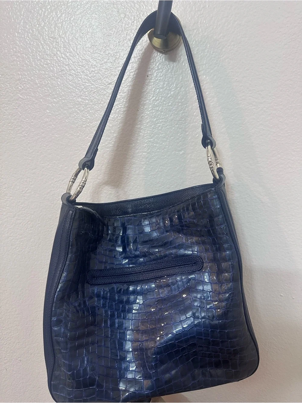 Brighton Navy Croc-Embossed Shoulder Bag